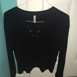 black lace up sweatshirt